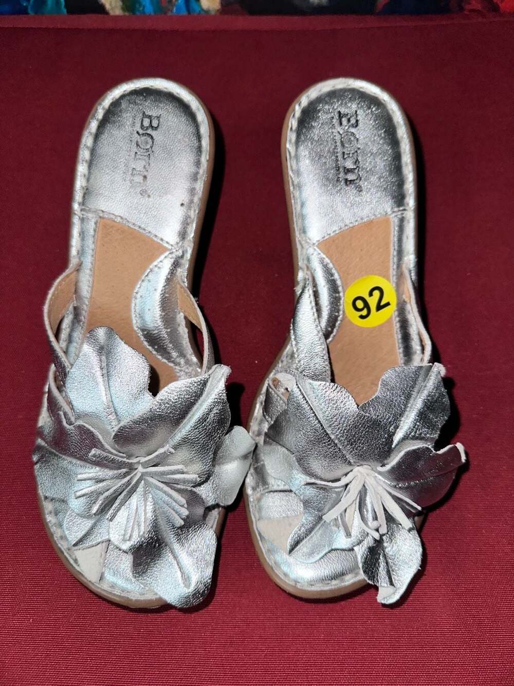 No.92 Born Metallic Silver Leather Floral Heel Sandals